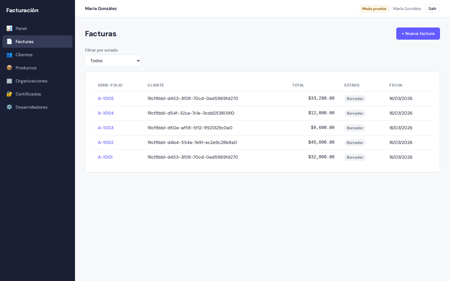 Lista de facturas emitidas